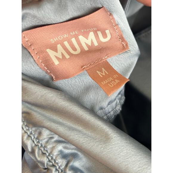 Show Me Your Mumu Adele Halter Maxi Dress in Steel Blue Luxe Satin M - Picture 3 of 5